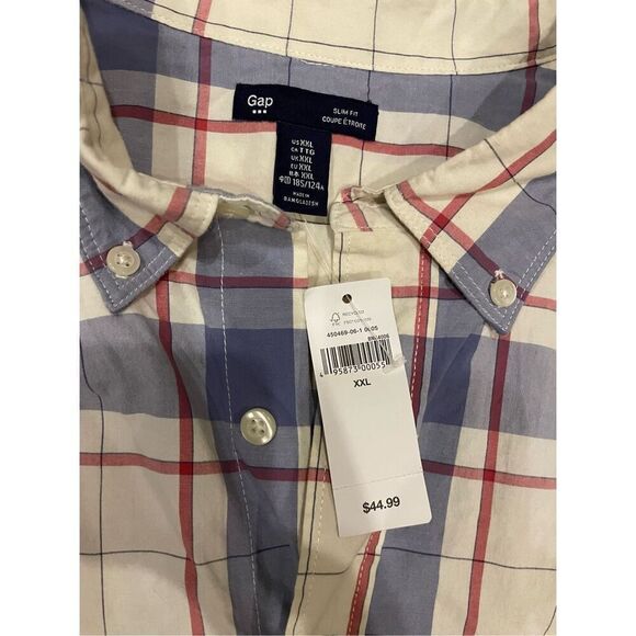 Gap Men’s XXL Slim Fit White and Blue Striped Dress Casual Button Down New - Picture 3 of 4